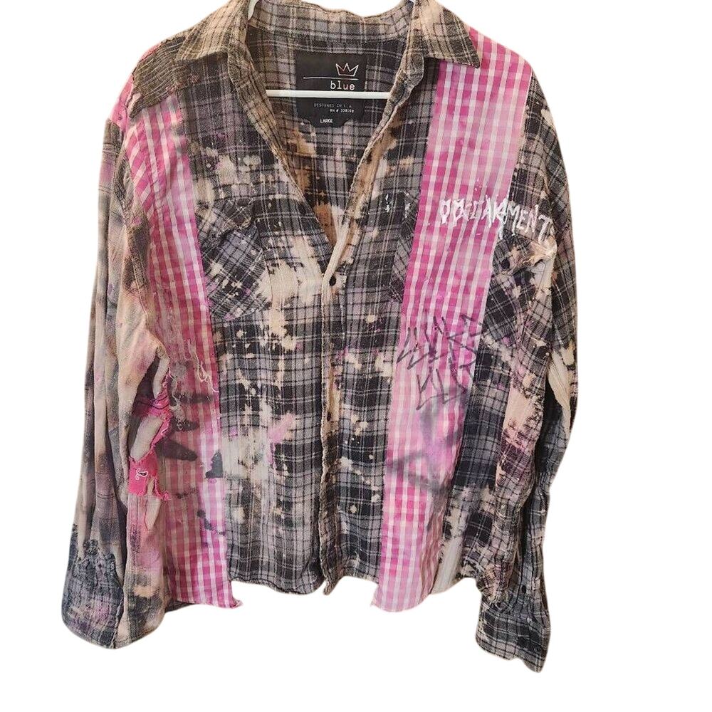 Grunge Blue Crown Custom Distressed Shirt Men's Large